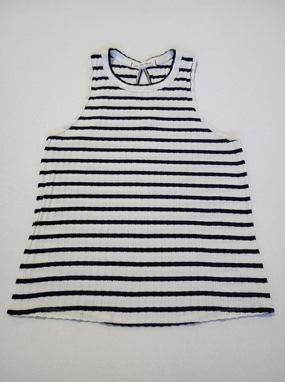 Free People We The Free Fired Up Striped Keyhole Knit Tank Top Black White L